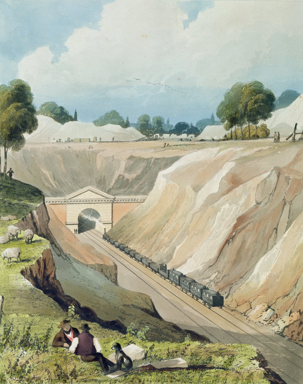 Vchod do tunelu ve Watfordu, deska 6 z „Londýnské a Birminghamské železnice“, vyryto W. Fieldingem, vydáno Ackermann und Co., Londýn, 1837 od Thomas Talbot Bury