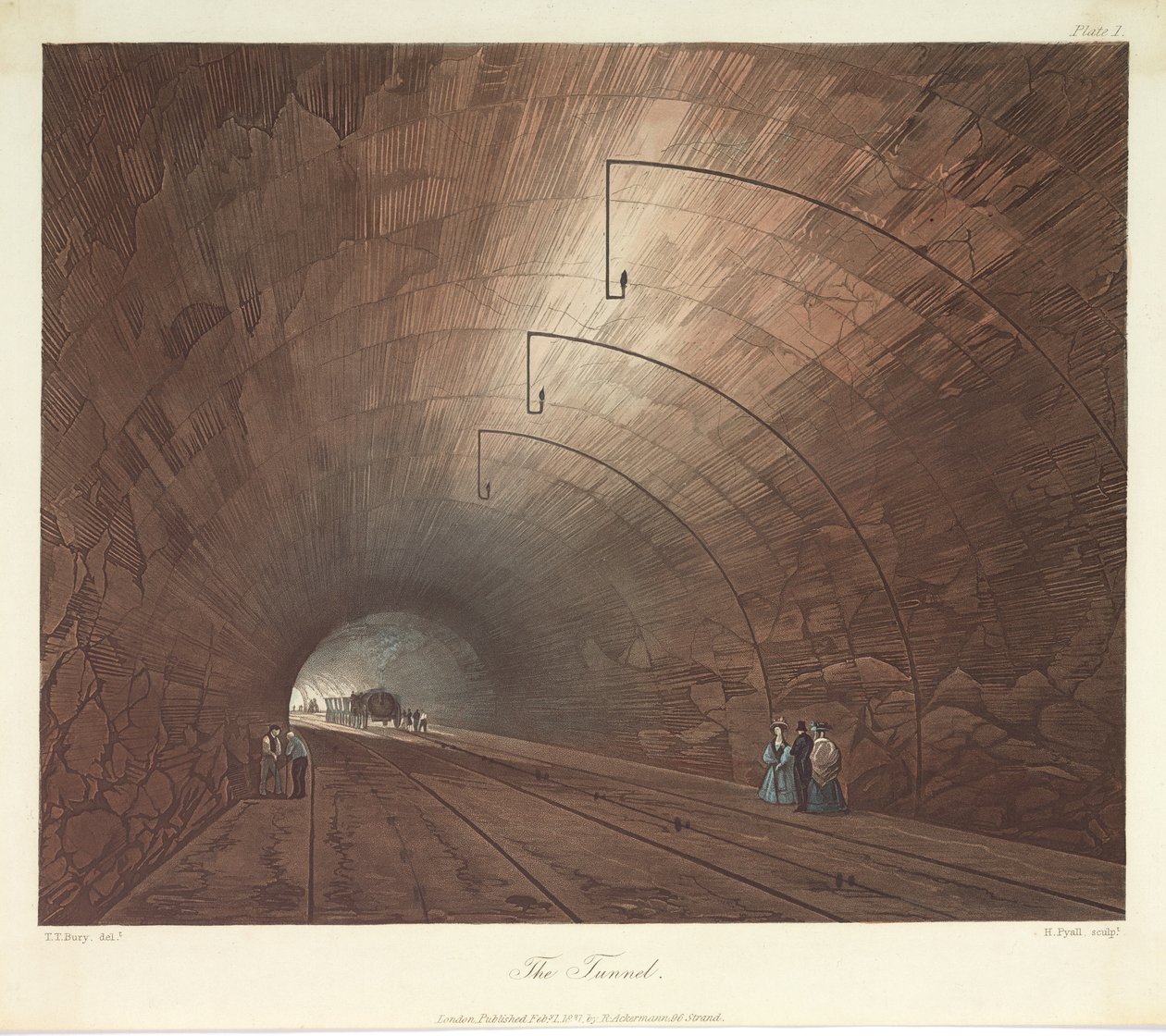 Tunel, vyrytý Henry Pyall (1795-1833) 1831 (barevná akvatinta) od Thomas Talbot after Bury