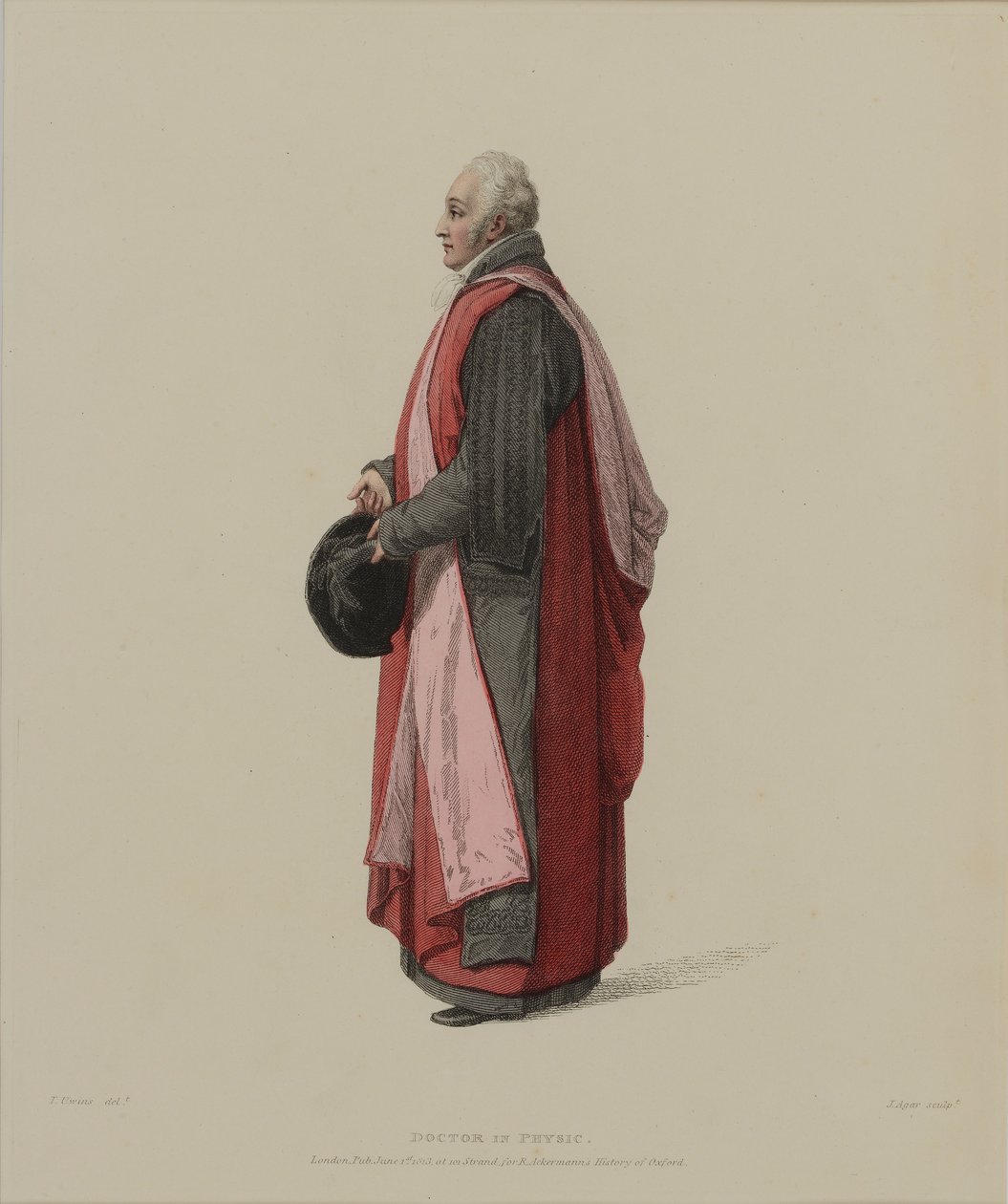 Doktor fyziky, vyryl J. Agar, publikováno v knize R. Ackermanna "History of Oxford", 1813 (ručně kolorovaná rytina) od Thomas Uwins