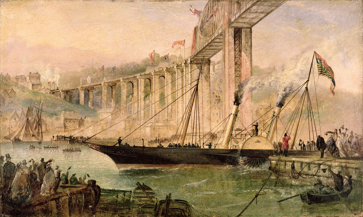 Otevření mostu Saltash princem Albertem, 2. května 1859, kolem roku 1859 od Thomas Valentine Robins