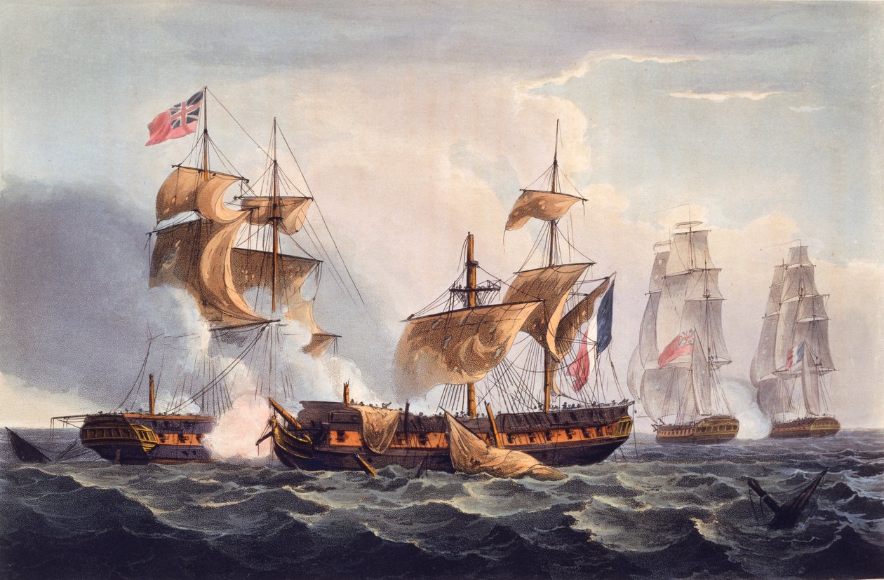 Capture of La Minerve, tisk Thomase Sutherlanda, z „The Naval Achievements of Great Britain, From the Year 1793 to 1817“ od Jamese Jenkinse, poprvé publikován v roce 1817 (ručně kolorovaná akvatinta) od Thomas Whitcombe