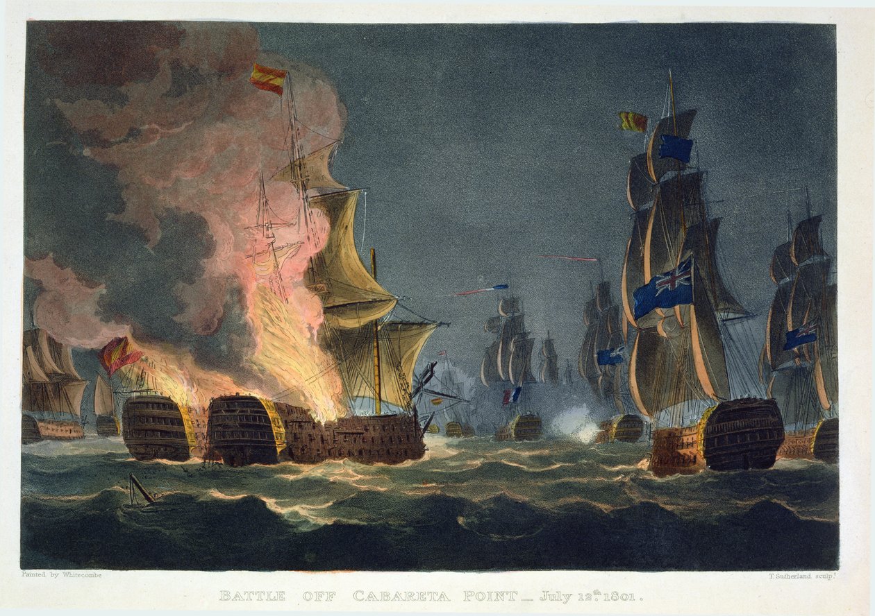 Bitva u Cabareta Point, 12. července 1801, vyryto Thomasem Sutherlandem pro „Naval Achievements“ J. Jenkinse, 1816 (barevná rytina) od Thomas Whitcombe