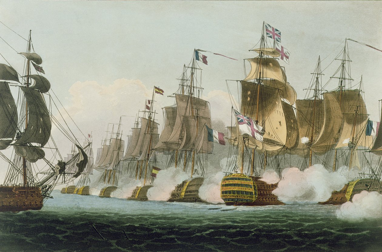 Bitva u Trafalgaru, 21. října 1805, vyryl Thomas Sutherland pro „Naval Achievements“ J. Jenkinse, 1816 od Thomas Whitcombe