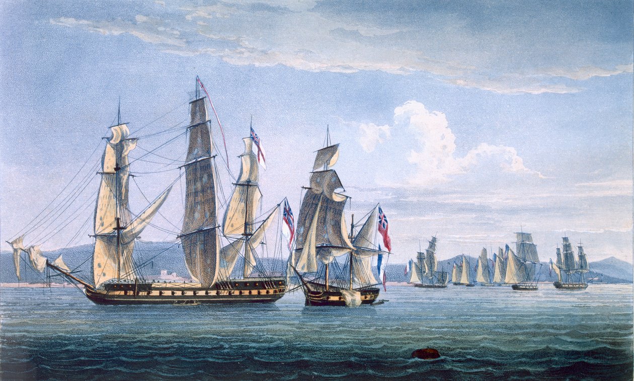 Zajetí Le Sparviere dne 3. května 1810, vyryto T. Sutherlandem pro „Námořní chronologii Velké Británie“ od J. Ralfe, vydáno 1820 od Thomas Whitcombe