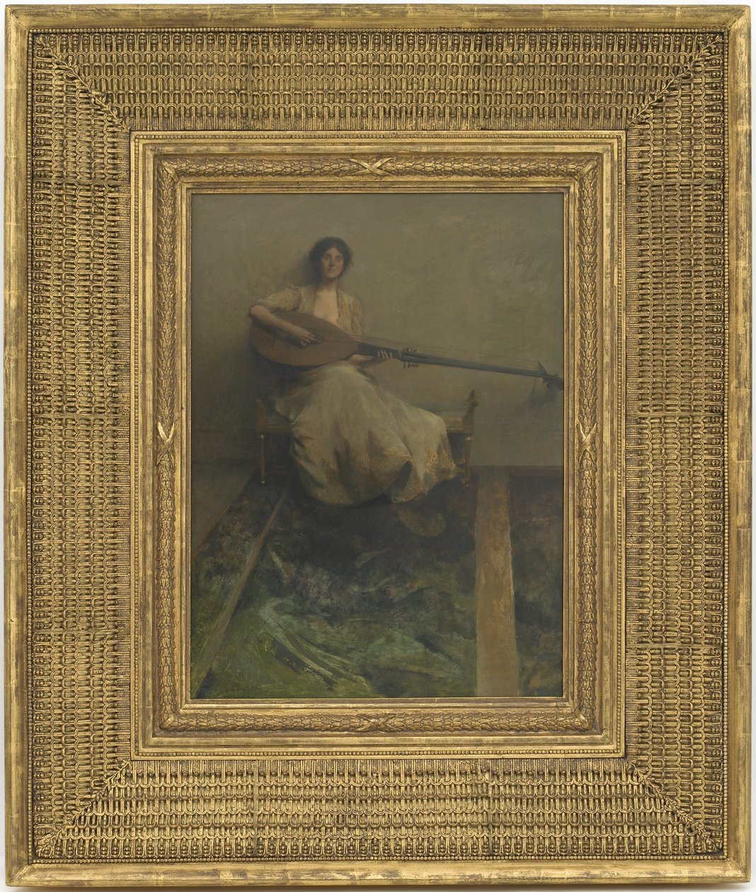 Dívka s loutnou, 1904-05 (olej na dřevěné desce) od Thomas Wilmer Dewing
