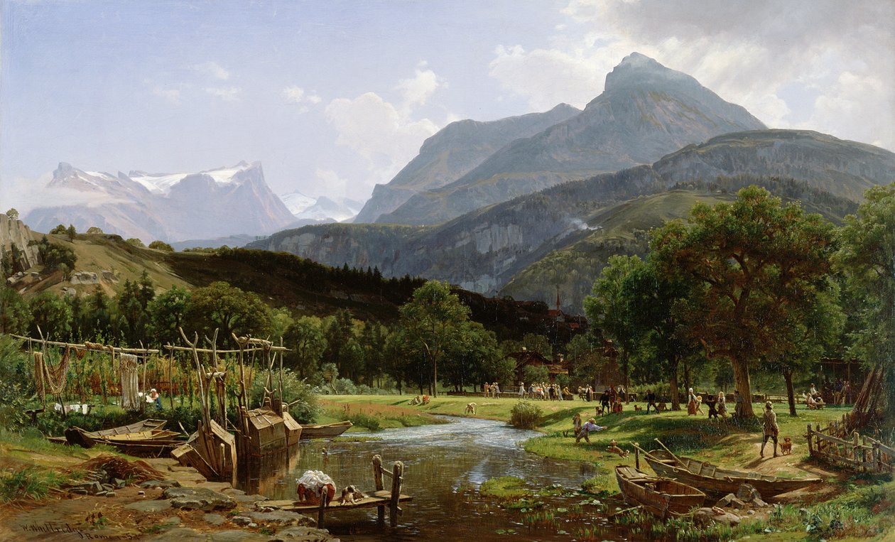 Pohled poblíž Brunnen u jezera Lucerne, Švýcarsko, 1857 od Thomas Worthington Whittredge