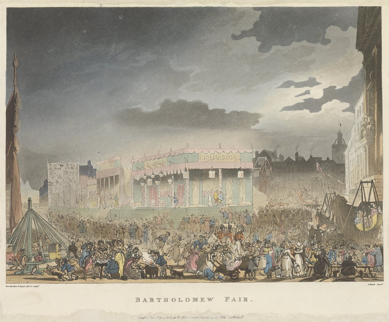 Bartholomew Fair, z mikrokosmu Londýna, nebo London in Miniature, sv. I, Rudolph Ackerman, ryl J. Bluch od Thomas after Rowlandson