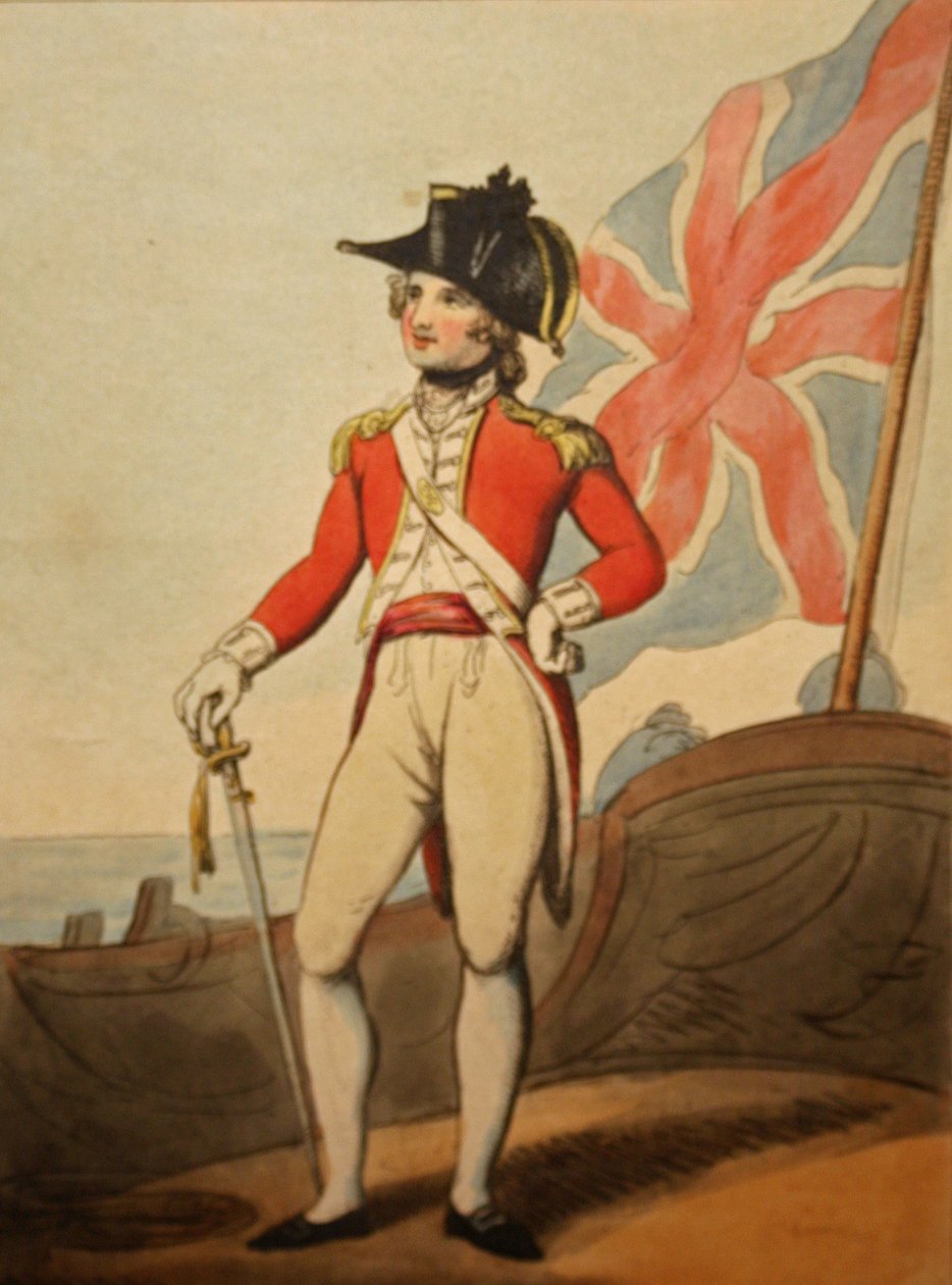 Captain of Marines, 1799 (ručně kolorovaný lept) od Thomas after Rowlandson