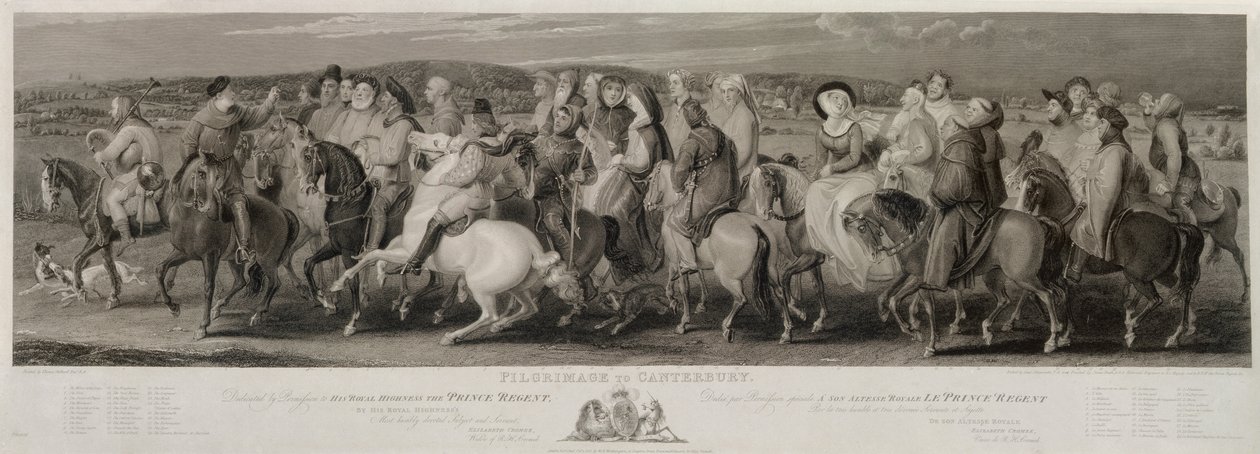 The Pilgrimage to Canterbury, vyrytý James Heath (1757-1834) a Luigi Schiavonetti (1765-1810) (lept a rytina) od Thomas Stothard