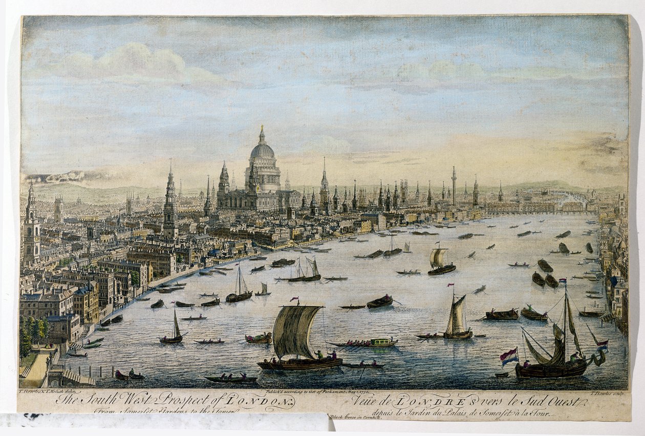 South-West Prospect of London ze Somerset Gardens, vyrytý Thomasem Bowlesem, publikoval 1. května 1750 od Thomas Bowles