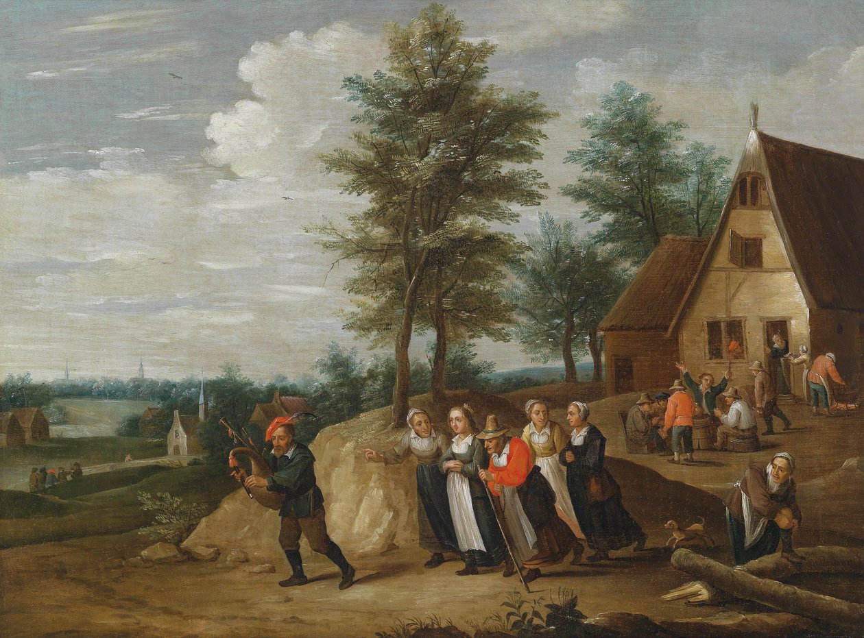 Krajina s hudebníkem následovaná několika ženami od Thomas van Apshoven