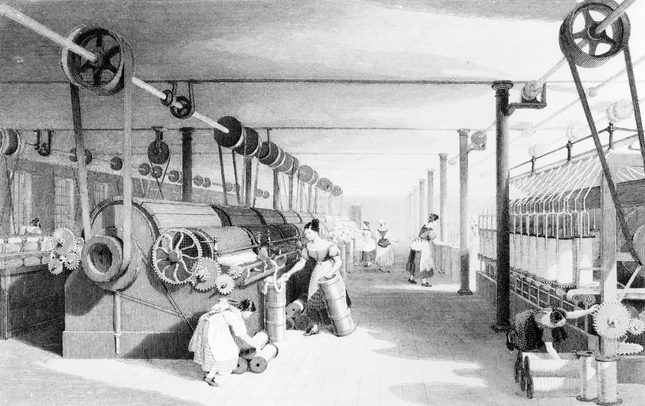 Carding, Drawing and Roving, ryl J. Carter od Thomas (after) Allom
