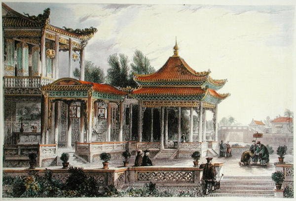 Pavilon hvězdy naděje, Tong Chow, kolem roku 1850 (barevné lito) od Thomas (after) Allom