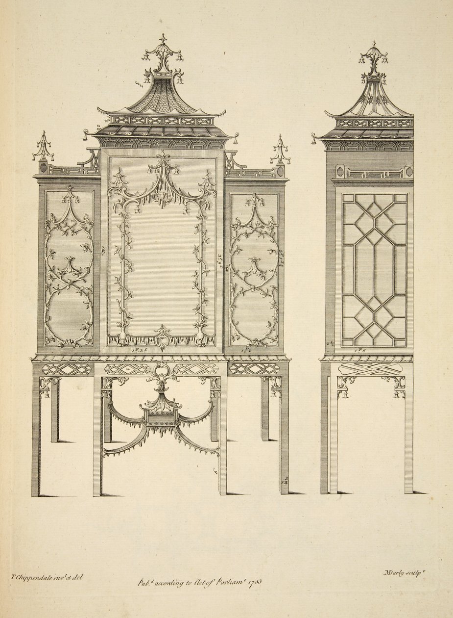Design for a China Case, pub. 1753 (rytina) od Thomas (after) Chippendale