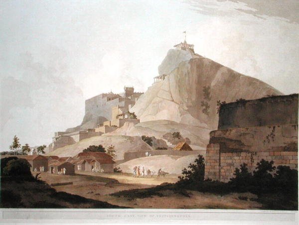 Jihovýchodní pohled na Trichinopoly, deska 49 z „Oriental Scenery: Twenty Four Views in Hindoostan“, vyryté Thomasem a Williamem (1769-1837) Daniell od Thomas (after) Daniell