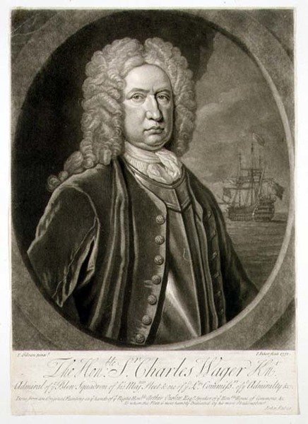 Portrét sira Charlese Wagera (1666-1743) admirála modré eskadry, vyrytý Johnem Faberem (1684-1756) 1732 (rytina) od Thomas (after) Gibson