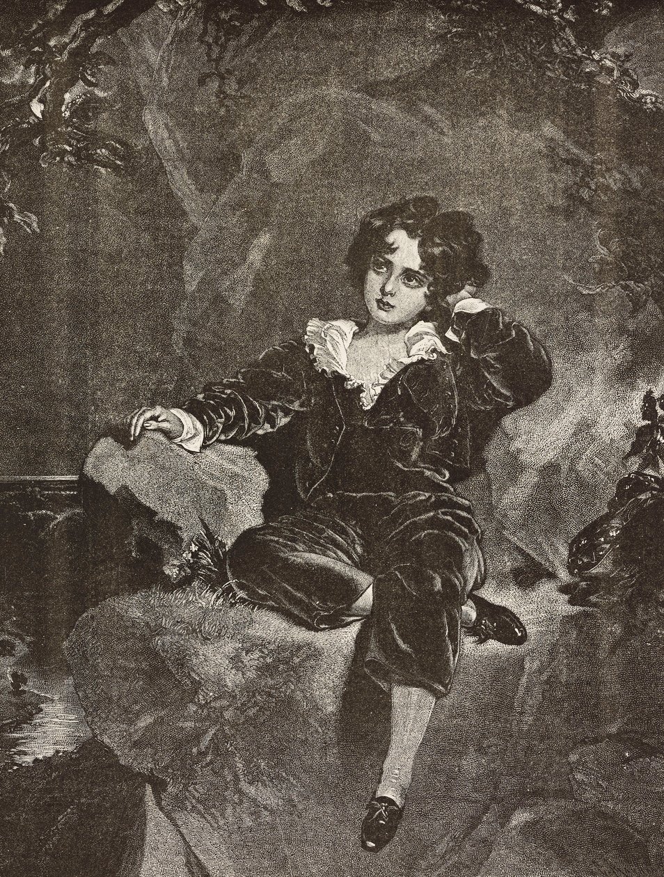 Portrét mistra Lambtona jako chlapce, Charles William Lambton, červený chlapec, rytina z obrazu Thomase Lawrence z L