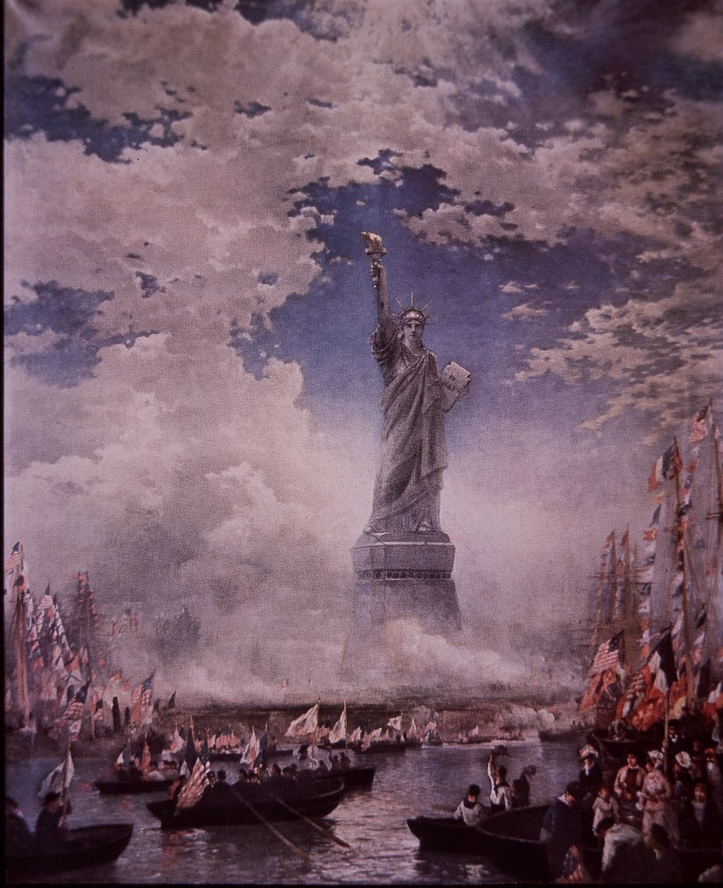 Odhalení Sochy Svobody v New York Harbor, 28. října 1886 (barevně lito) od Thomas (after) Moran