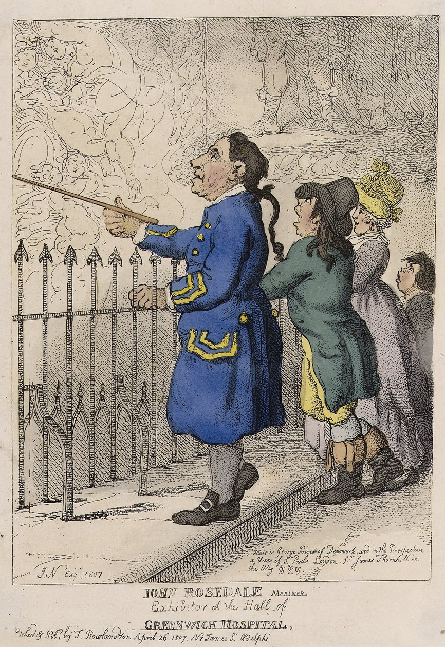 John Rosedale, námořník, průvodce pro návštěvníky haly Greenwichské nemocnice (Anglie) od Thomas (after) Rowlandson