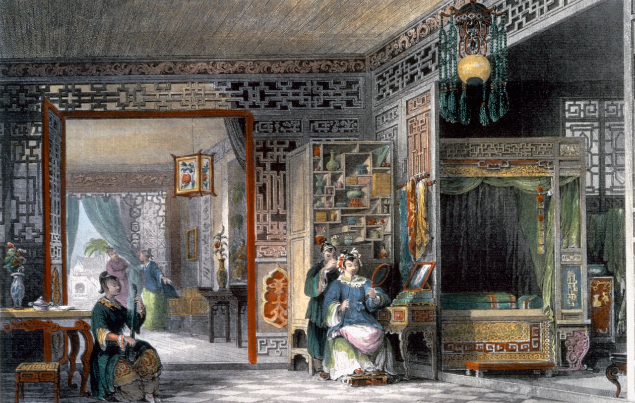 Budoár a ložnice dámy z hodnosti, Čína, 1843 od Thomas Allom