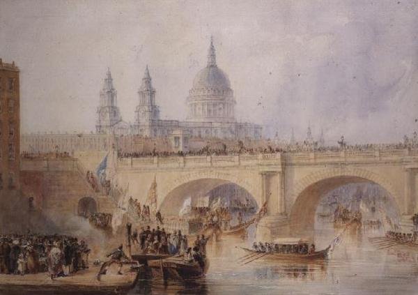 Vylodění Lord Mayor u Blackfriars Bridge, c.1830 od Thomas Allom