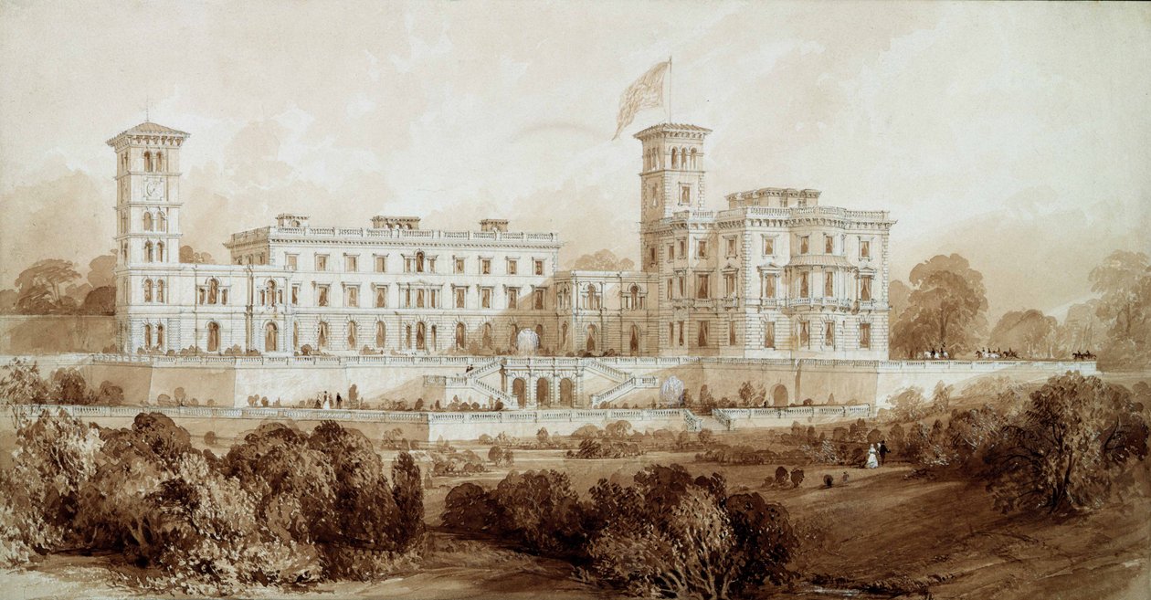 Osborne House, Isle of Wight (tužka a hnědá barva) od Thomas Allom