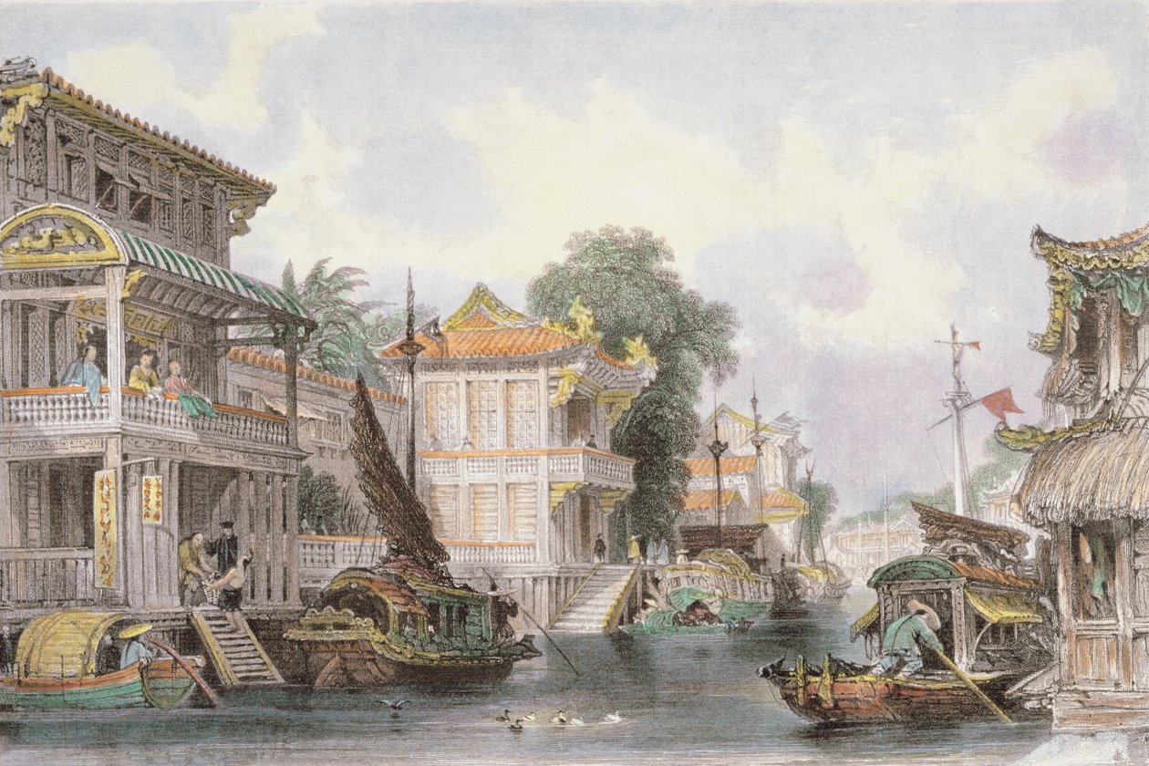 Scéna na kanálu Horan poblíž Kantonu, c.1850 od Thomas Allom