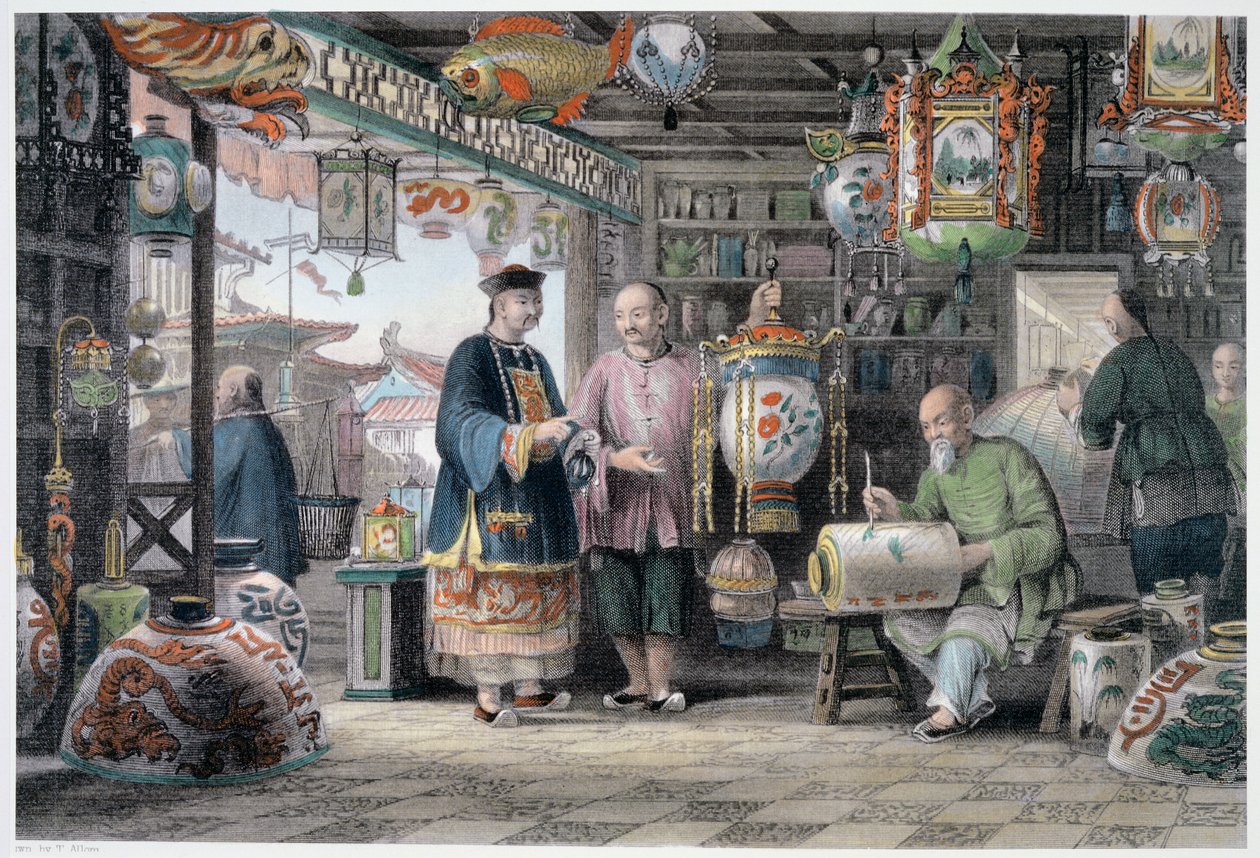„Předváděcí místnost obchodníka s lucernami v Pekingu“, Čína, 1843 od Thomas Allom
