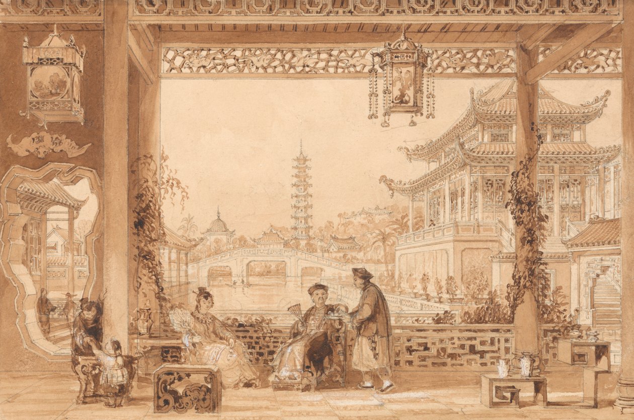 Terasa mandarinského domu v Pekingu od Thomas Allom