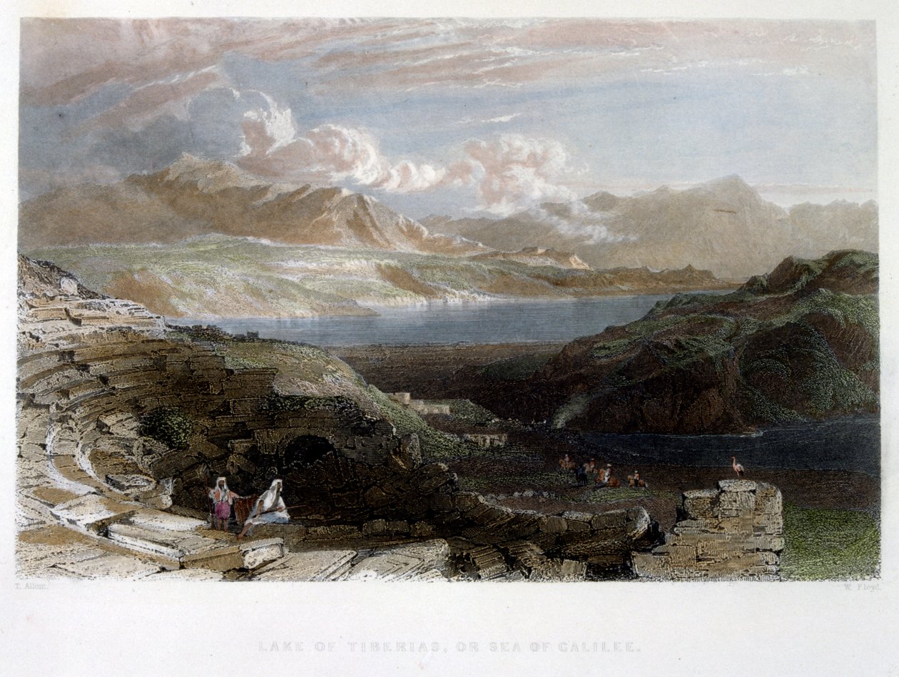 Tiberius (Galilee), v Palestině. C. 1837 (akvarel) od Thomas Allom