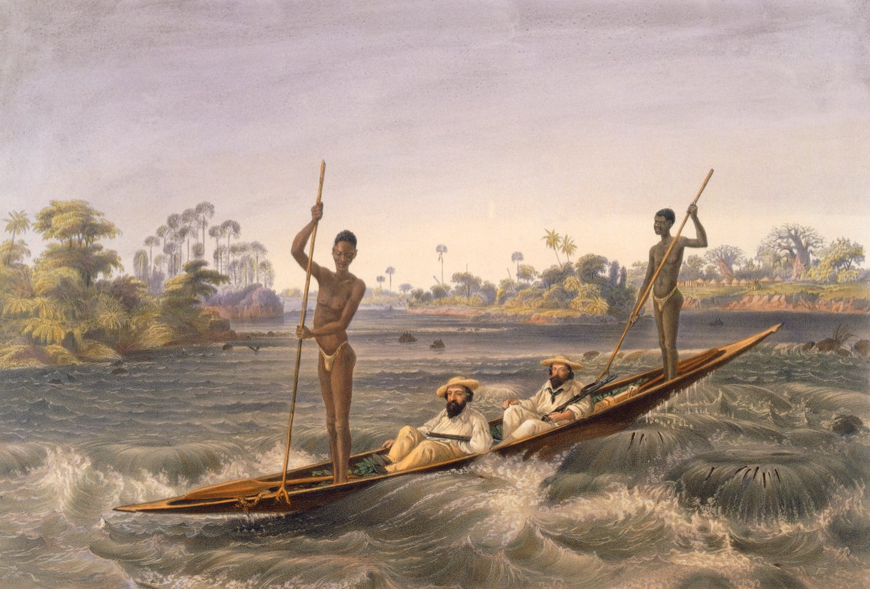 Zanjueelah, lodník z peřejí, hospoda. 1865. od Thomas Baines