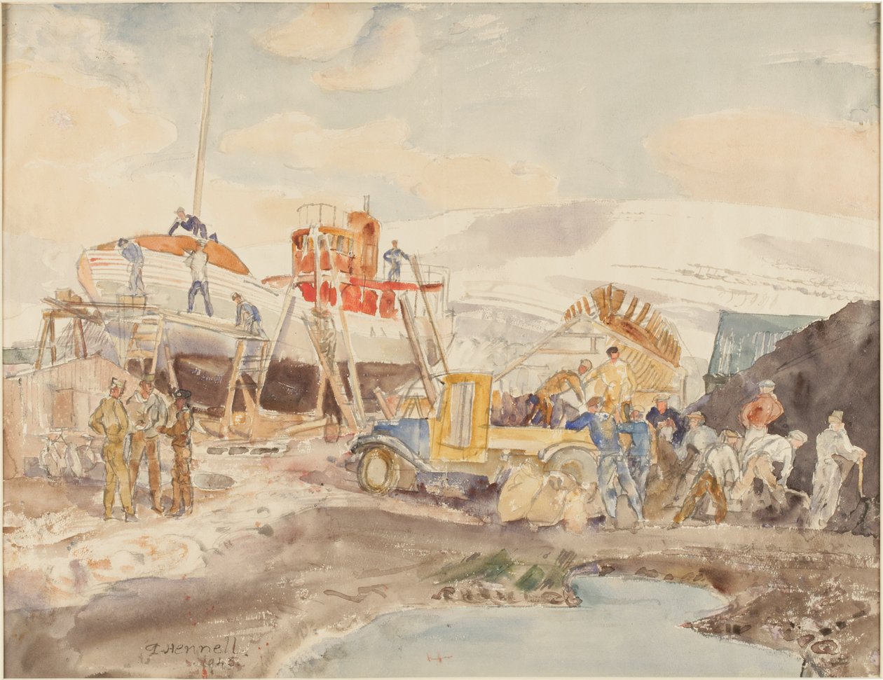 Coaling, North Quay, Akureyri, Island (akvarel na papíře) od Thomas Barclay Hennell