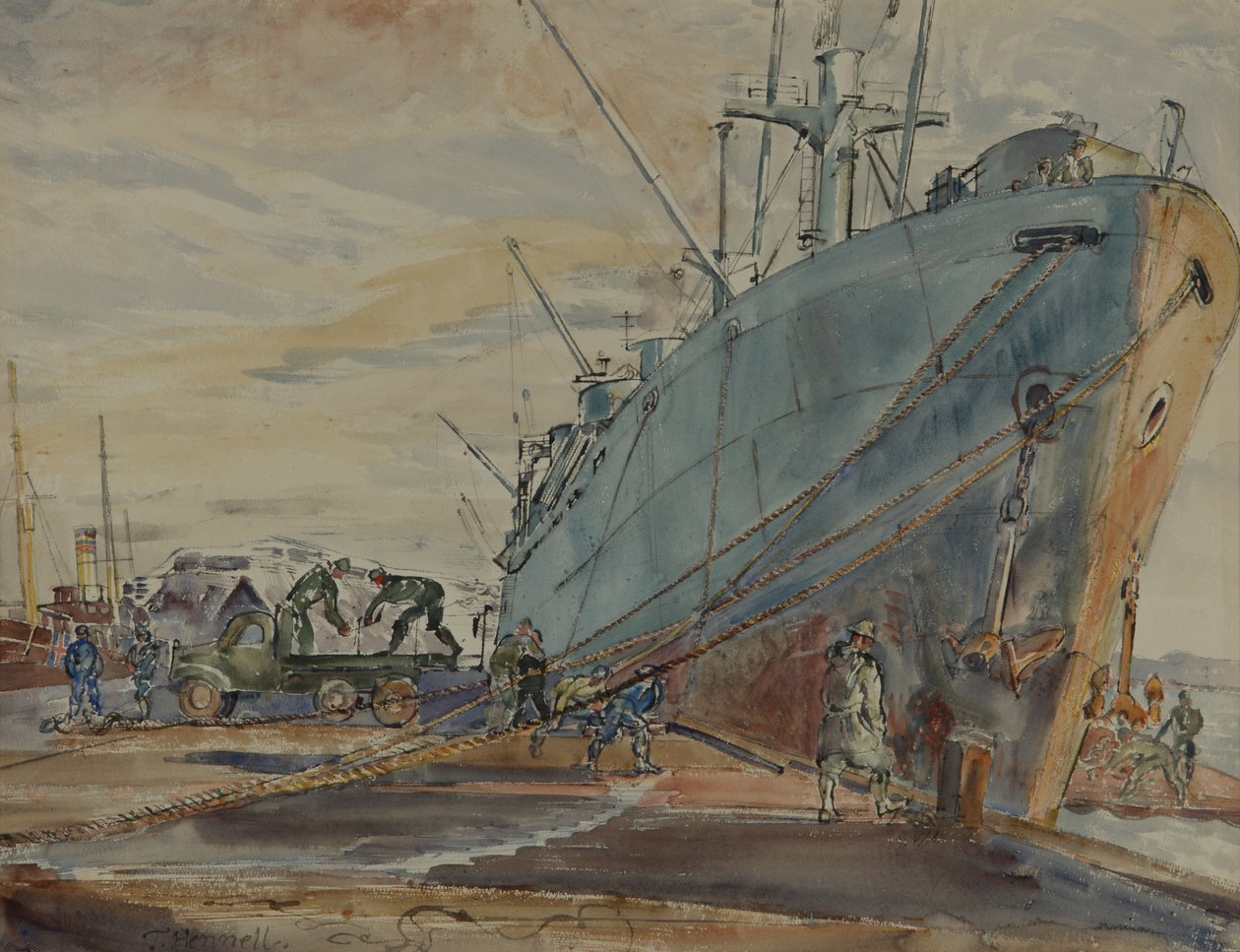 US Liberty Ship (akvarel na papíře) od Thomas Barclay Hennell