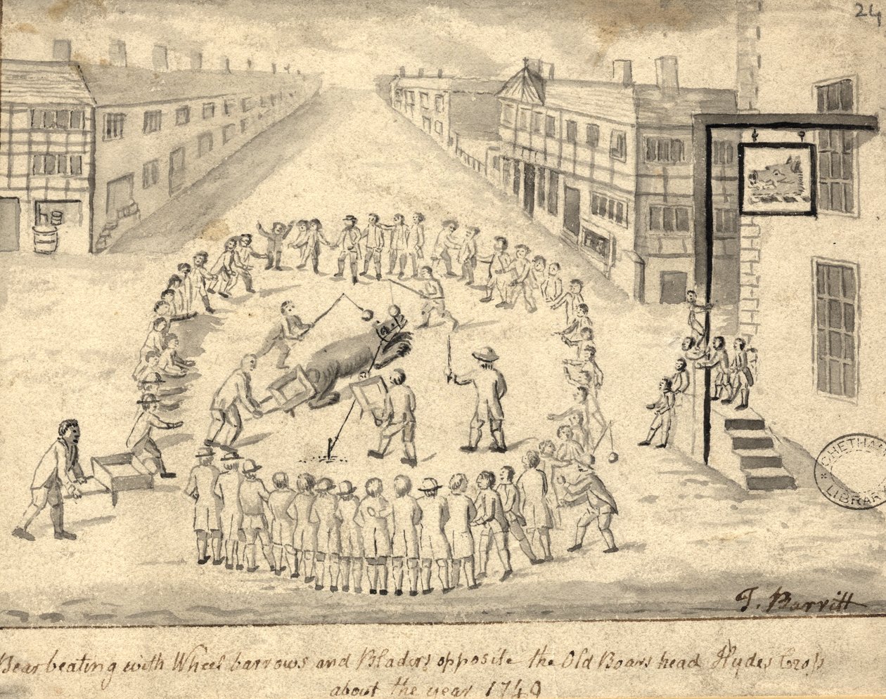 Lákání medvěda, Manchester, 1819 (pero, tuš a wash na papíře) od Thomas Barritt