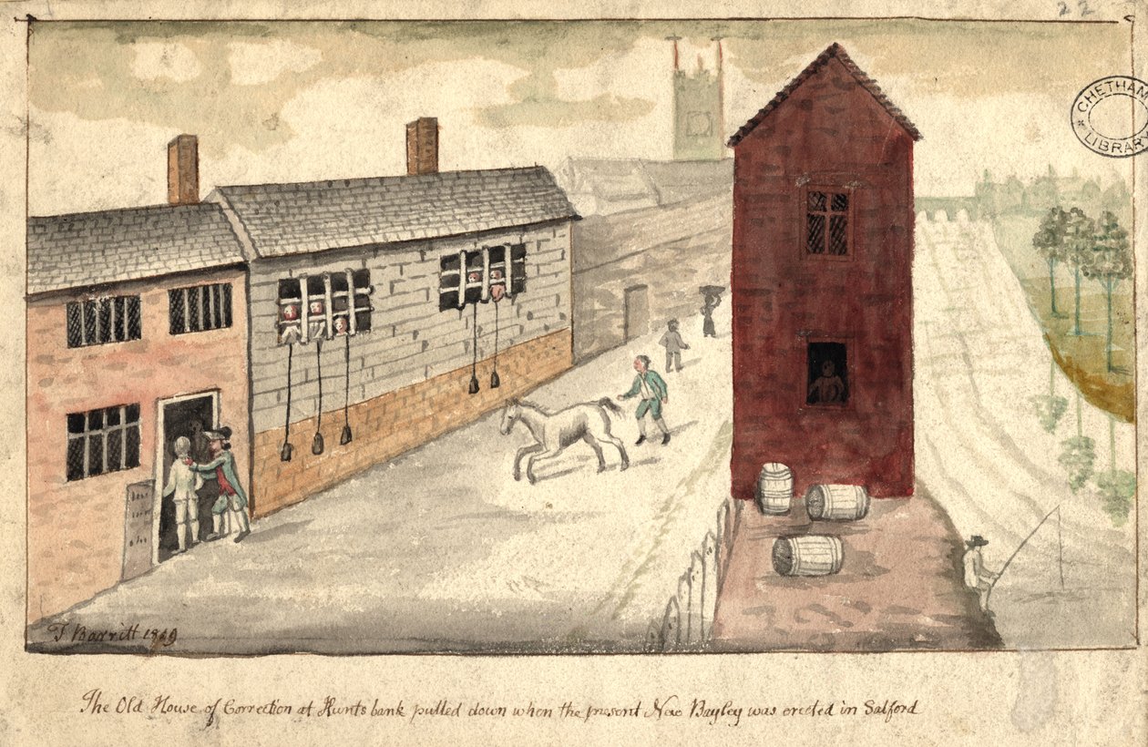 House of Correction, Manchester, 1819 (pero a inkoust a wc na papíře) od Thomas Barritt
