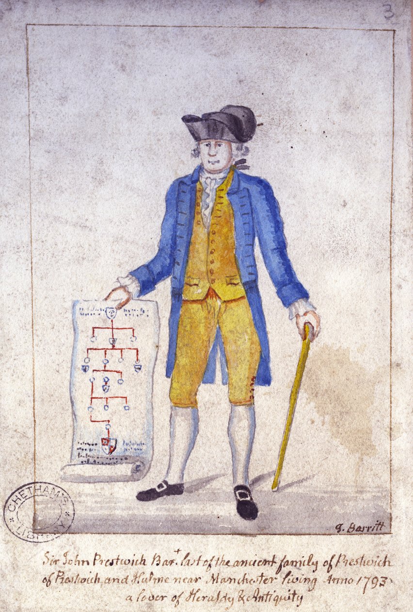Sir John Prestwich, cca 1793 (pero a inkoust a wc na papíře) od Thomas Barritt