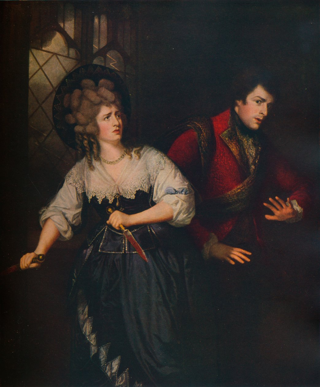 Paní Siddonsová a J. P. Kemble ve scéně s dýkou z Macbetha, 1786 od Thomas Beach