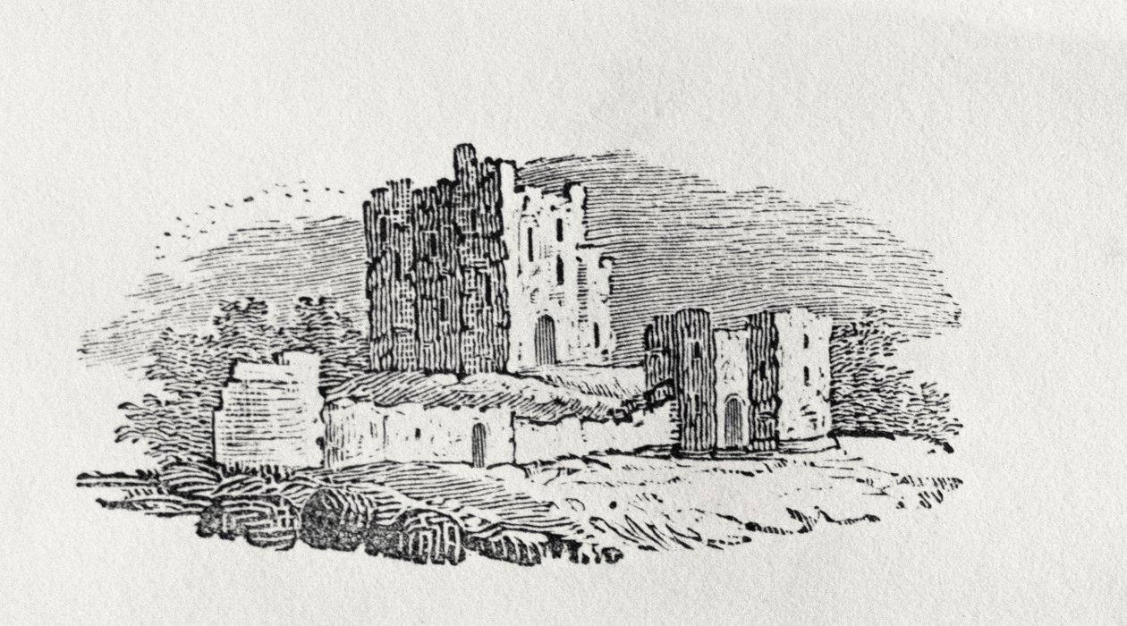 Zřícenina hradu z „Historie britských ptáků a čtyřnožců“ od Thomas Bewick