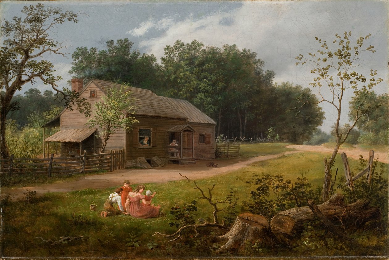 Chata s hrajícími si dětmi 1834 (olej na plátně) od Thomas Birch