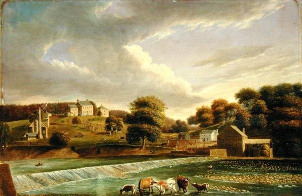 Farma Mill Grove, Perkioman Creek, Philadelphia, cca 1820 (olej na panelu) od Thomas Birch
