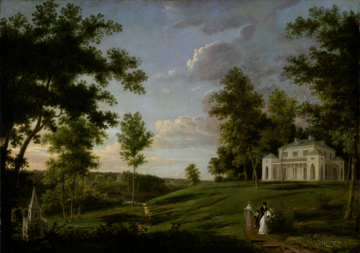 Jihovýchodní pohled na Sedgeley Park, venkovské sídlo Jamese Cowlese Fishera, Esq., ca. 1819. od Thomas Birch