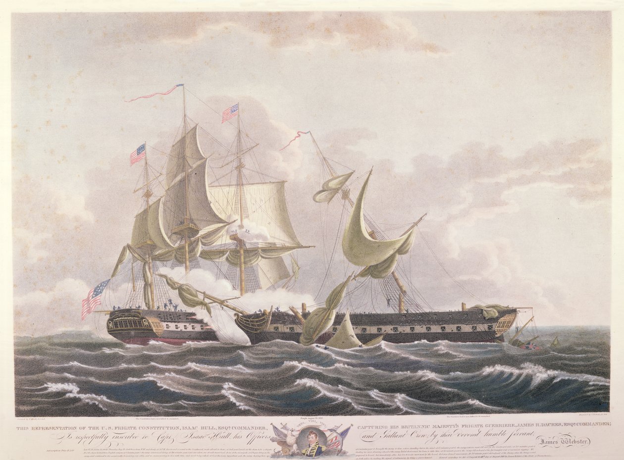 Bitva mezi ústavou USS a HMS Guerriere od Thomas Birch