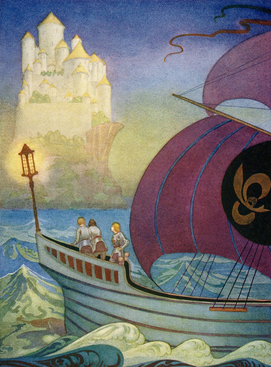 Rytíř Perceval se blíží k Camelotu po moři od Thomas Blakeley Mackenzie