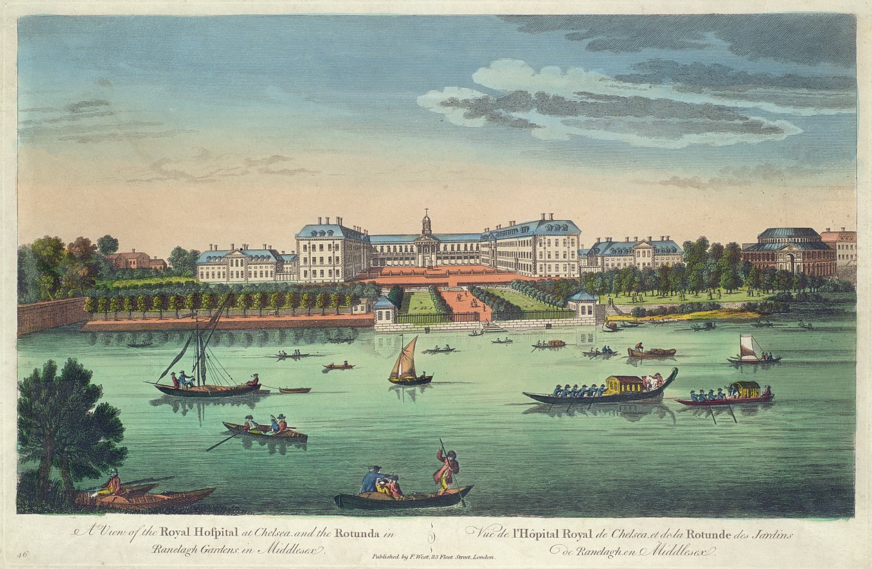 Pohled na Královskou nemocnici v Chelsea a rotundu v Ranelagh Gardens, hospoda. Robert Sayer, 1751 od Thomas Bowles