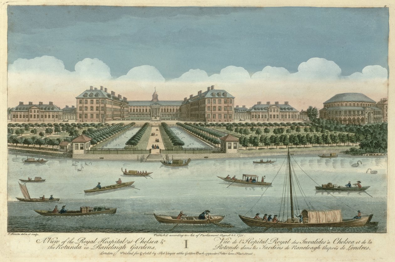 Pohled na Královskou nemocnici v Chelsea a rotundu v Ranelagh Gardens, hospoda. Robert Sayer, 1751 od Thomas Bowles