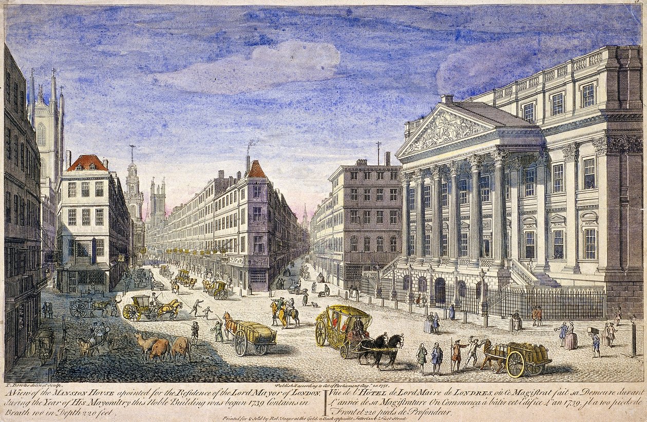 Exteriér Mansion House, Londýn, 1751 od Thomas Bowles