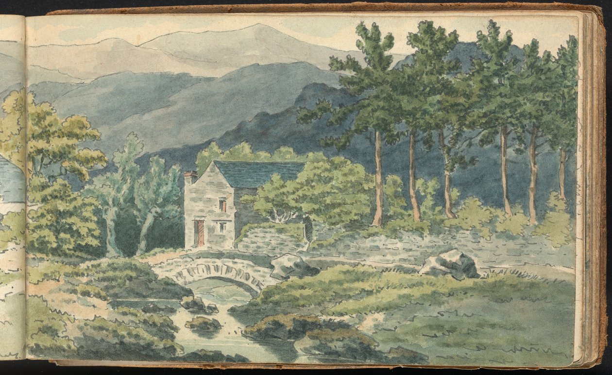 Album studií krajiny a postavy: Dva domy podél silnice v horách od Thomas Bradshaw