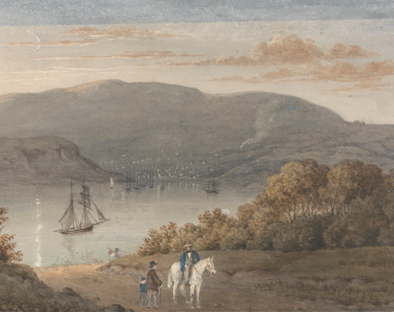 Port Louis z La Petite Montagne (Twilight) s jezdcem a postavami v popředí od Thomas Bradshaw