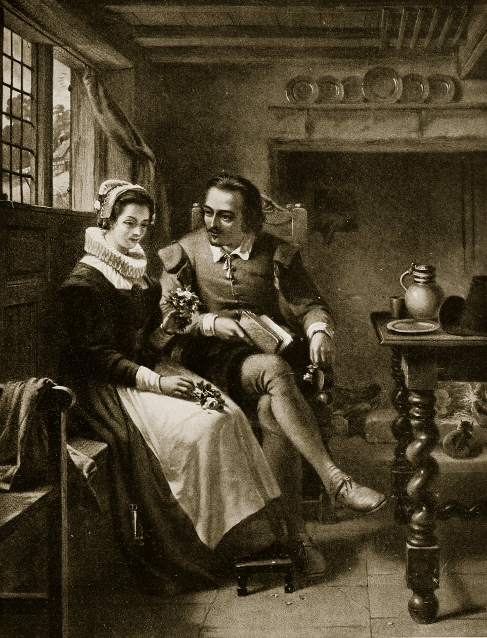Shakespearovy námluvy, ilustrace z „Hutchinsonova příběhu britského národa“, kolem roku 1923 od Thomas Brooks