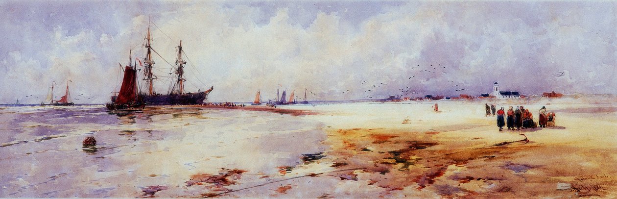 Fisherfolk at Katwyk Sands (bodycolor a akvarel na papíře (na palubě)) od Thomas Bush Hardy